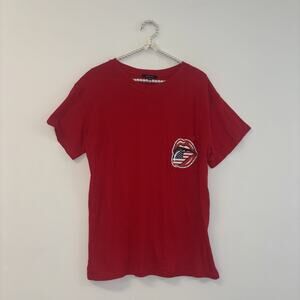 Women’s Tshirt Tee Top Sz Med Red Rock‎ N Roll American Flag Mouth Rockabilly